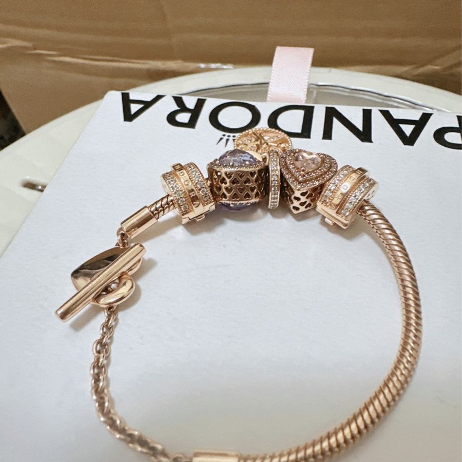 PANDORA Moments 心型T釦鍍14k玫瑰金手鍊-1