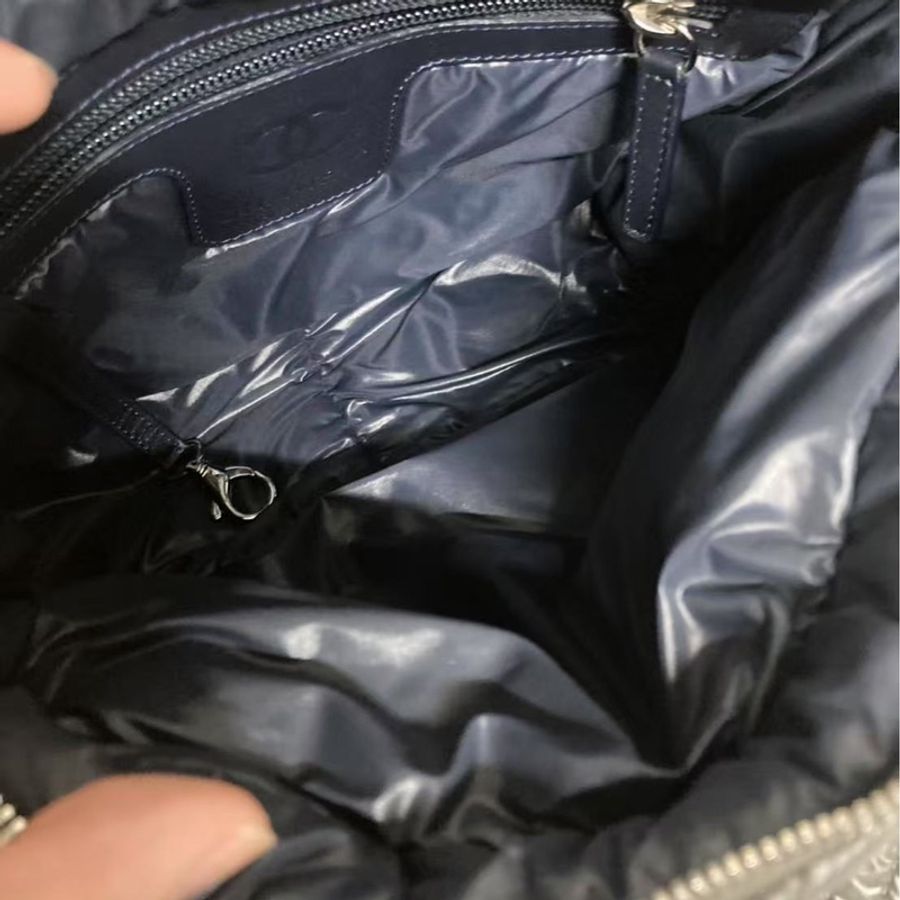 「JL精品代購」9新 香奈兒灰色羽絨質感尼龍布運動翻盖蓋小方挎包-5