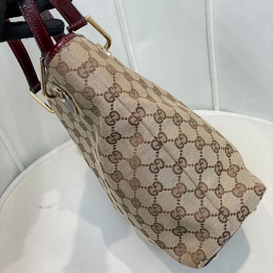 Gucci 古馳 米色老花紅邊手拎包 小Tote Bag X881-3