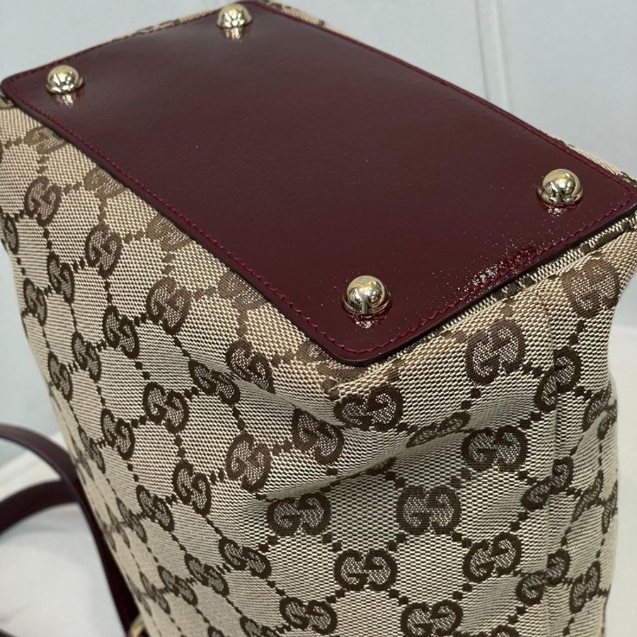 Gucci 古馳 米色老花紅邊手拎包 小Tote Bag X881-14