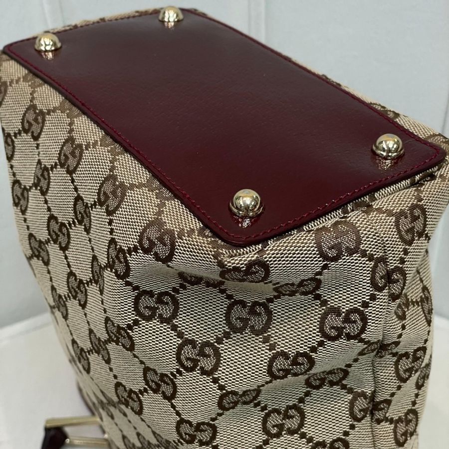 Gucci 古馳 米色老花紅邊手拎包 小Tote Bag X881-16