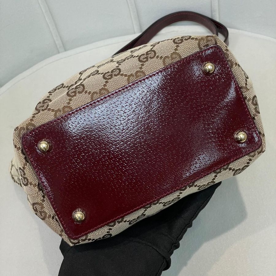 Gucci 古馳 米色老花紅邊手拎包 小Tote Bag X881-22