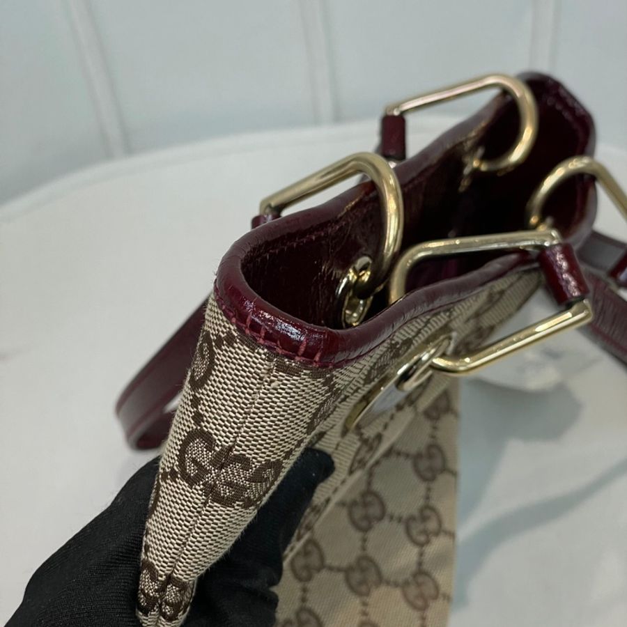 Gucci 古馳 米色老花紅邊手拎包 小Tote Bag X881-26