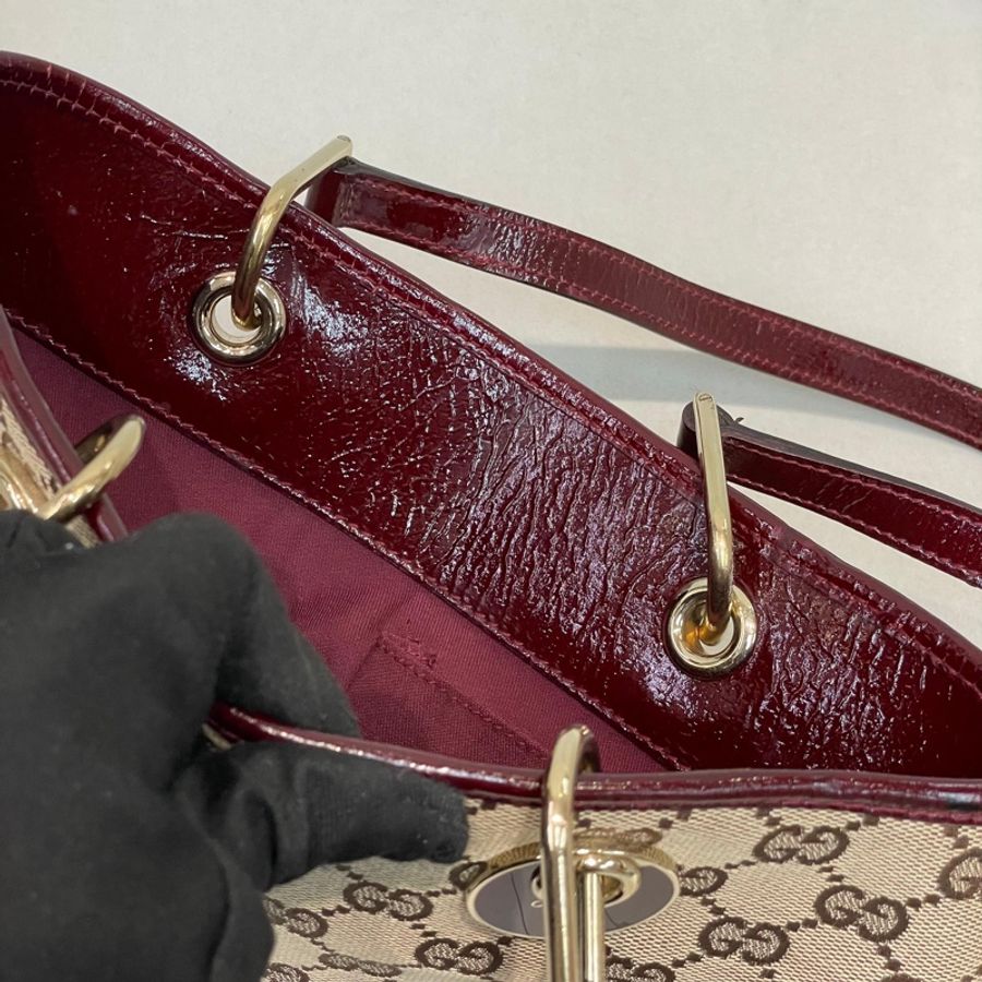 Gucci 古馳 米色老花紅邊手拎包 小Tote Bag X881-27