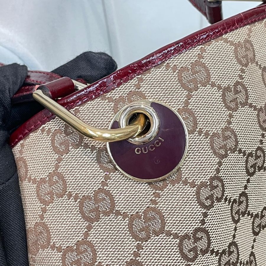 Gucci 古馳 米色老花紅邊手拎包 小Tote Bag X881-29
