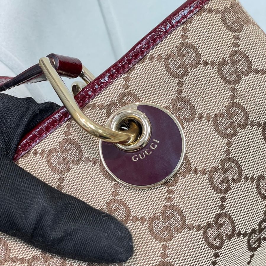 Gucci 古馳 米色老花紅邊手拎包 小Tote Bag X881-30