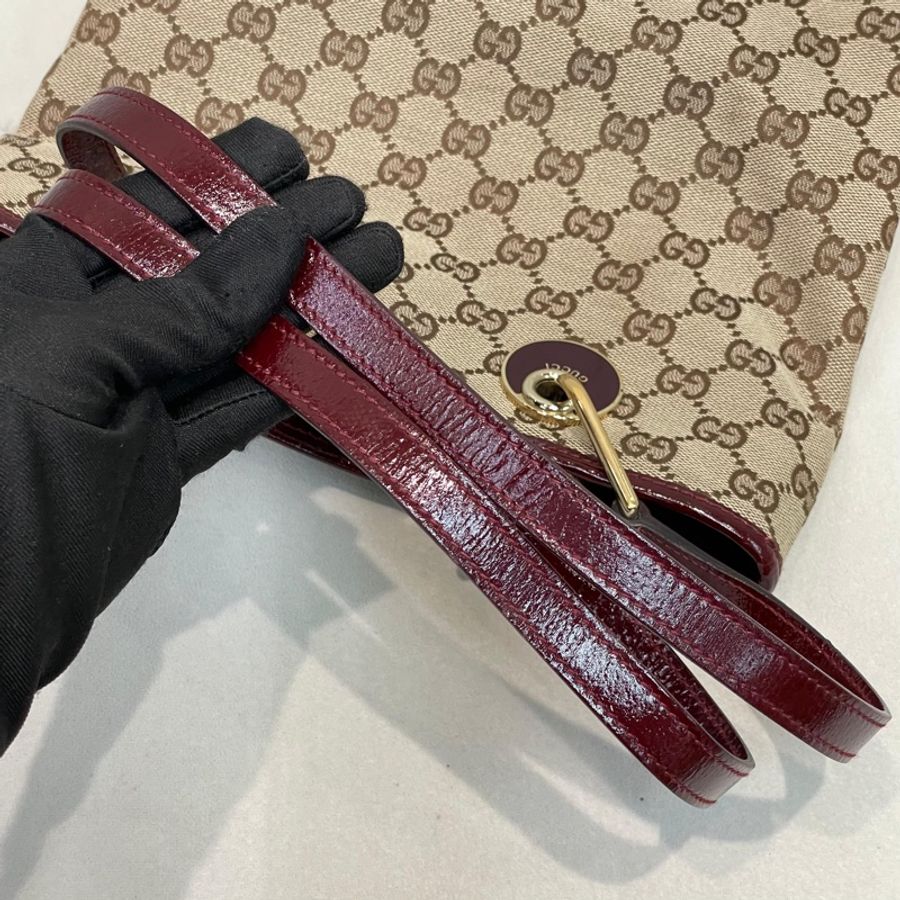 Gucci 古馳 米色老花紅邊手拎包 小Tote Bag X881-34