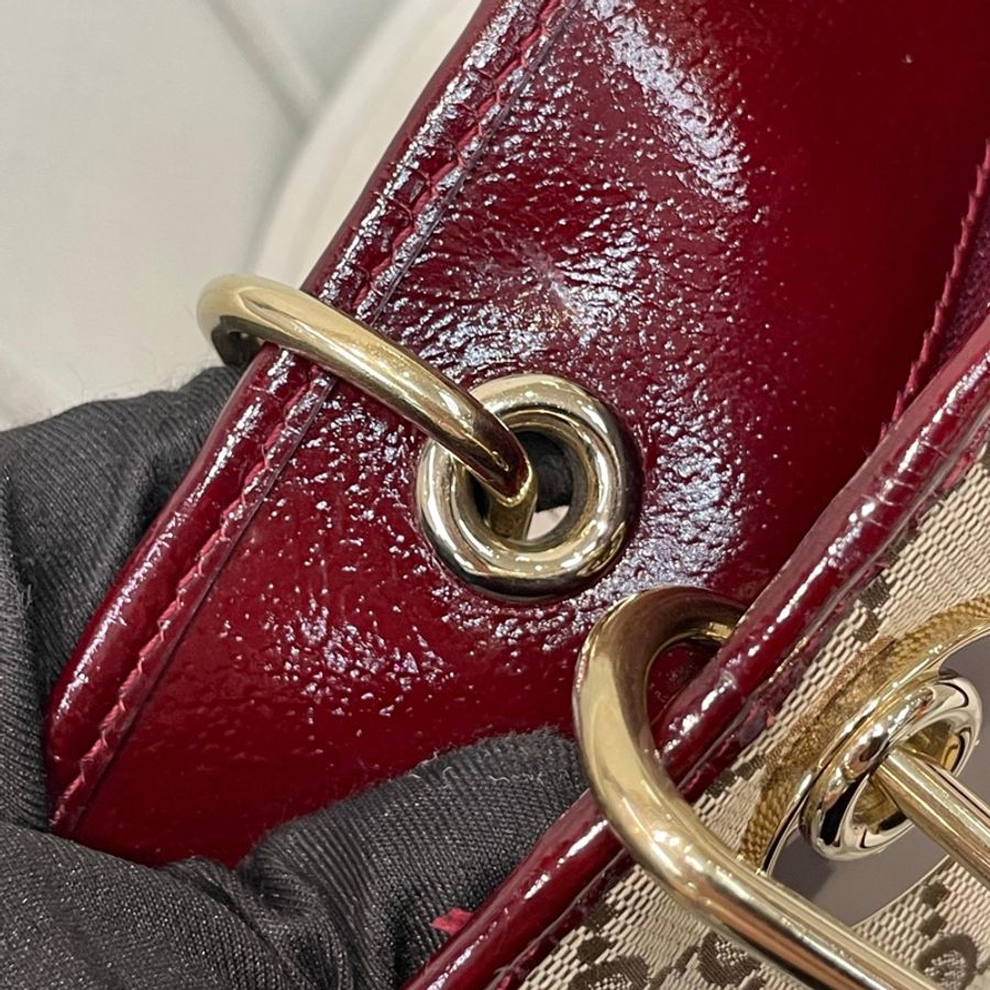 Gucci 古馳 米色老花紅邊手拎包 小Tote Bag X881-38