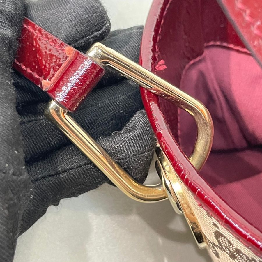 Gucci 古馳 米色老花紅邊手拎包 小Tote Bag X881-42