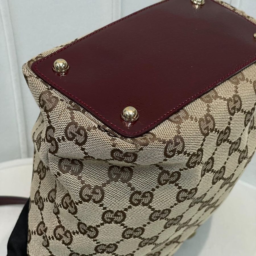 Gucci 古馳 米色老花紅邊手拎包 小Tote Bag X881-49