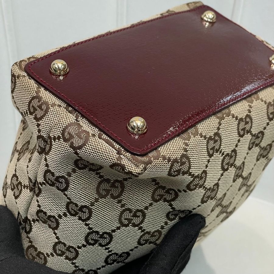 Gucci 古馳 米色老花紅邊手拎包 小Tote Bag X881-52