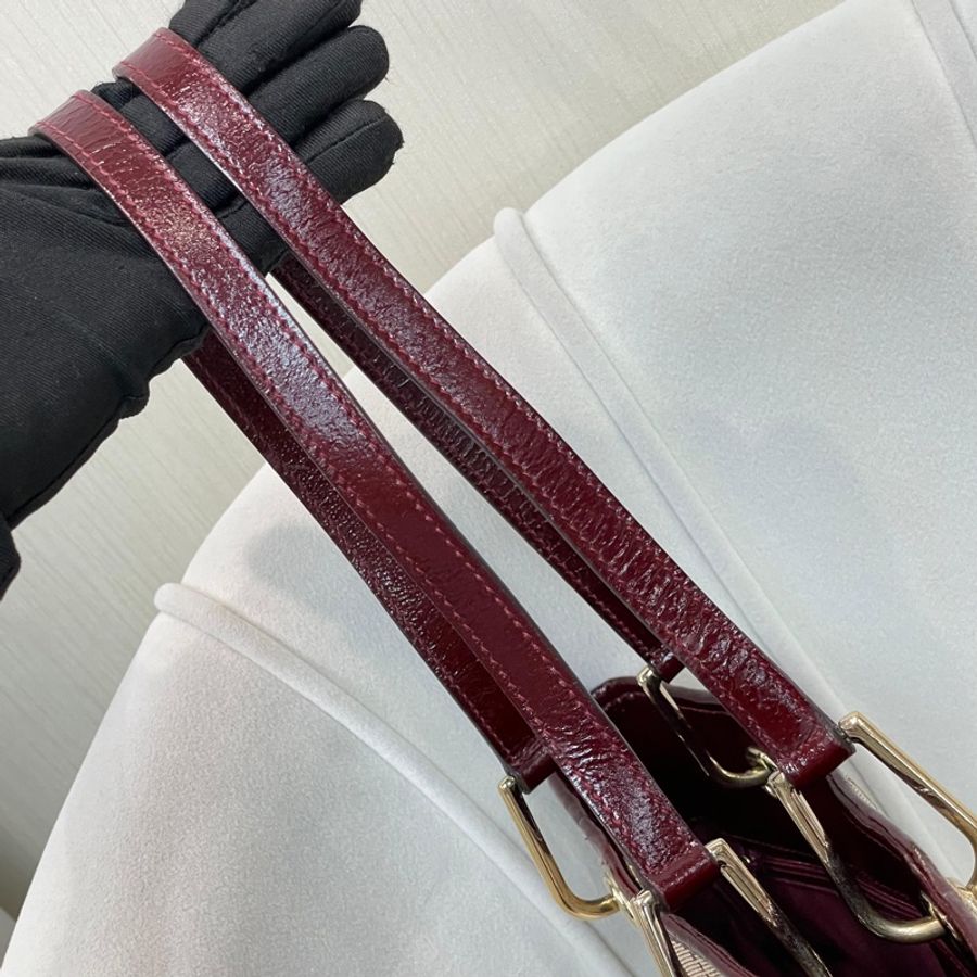 Gucci 古馳 米色老花紅邊手拎包 小Tote Bag X881-54