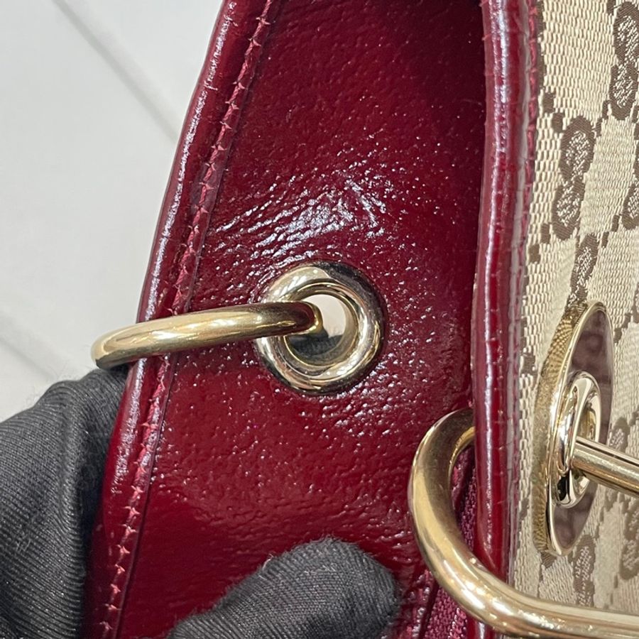 Gucci 古馳 米色老花紅邊手拎包 小Tote Bag X881-60