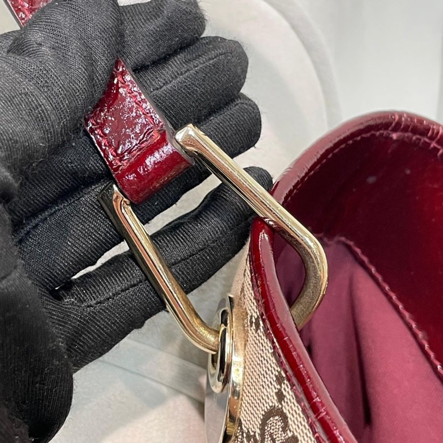 Gucci 古馳 米色老花紅邊手拎包 小Tote Bag X881-61