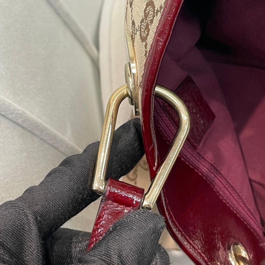 Gucci 古馳 米色老花紅邊手拎包 小Tote Bag X881-62
