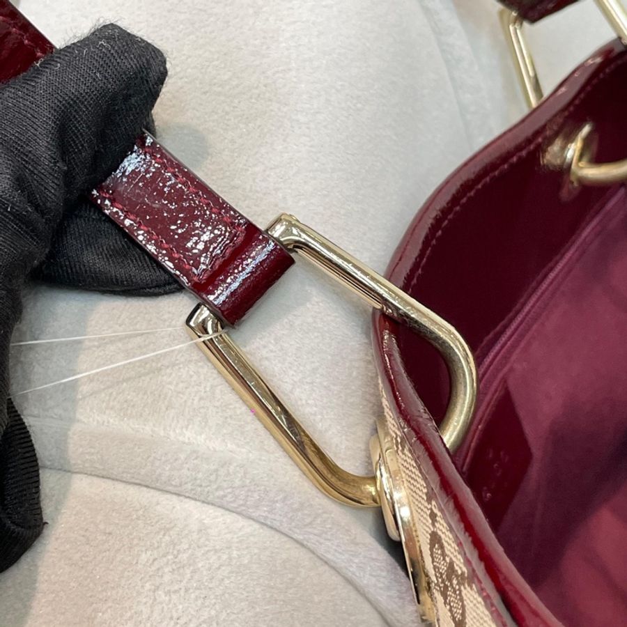 Gucci 古馳 米色老花紅邊手拎包 小Tote Bag X881-63
