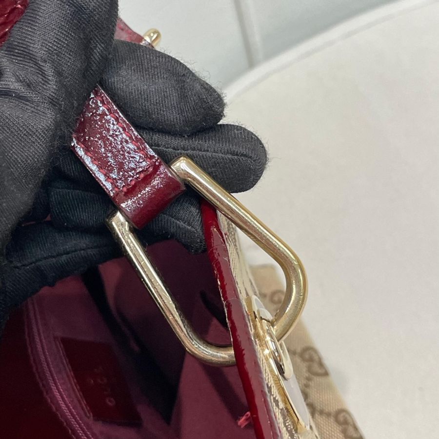 Gucci 古馳 米色老花紅邊手拎包 小Tote Bag X881-65