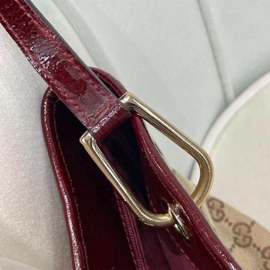 Gucci 古馳 米色老花紅邊手拎包 小Tote Bag X881-66