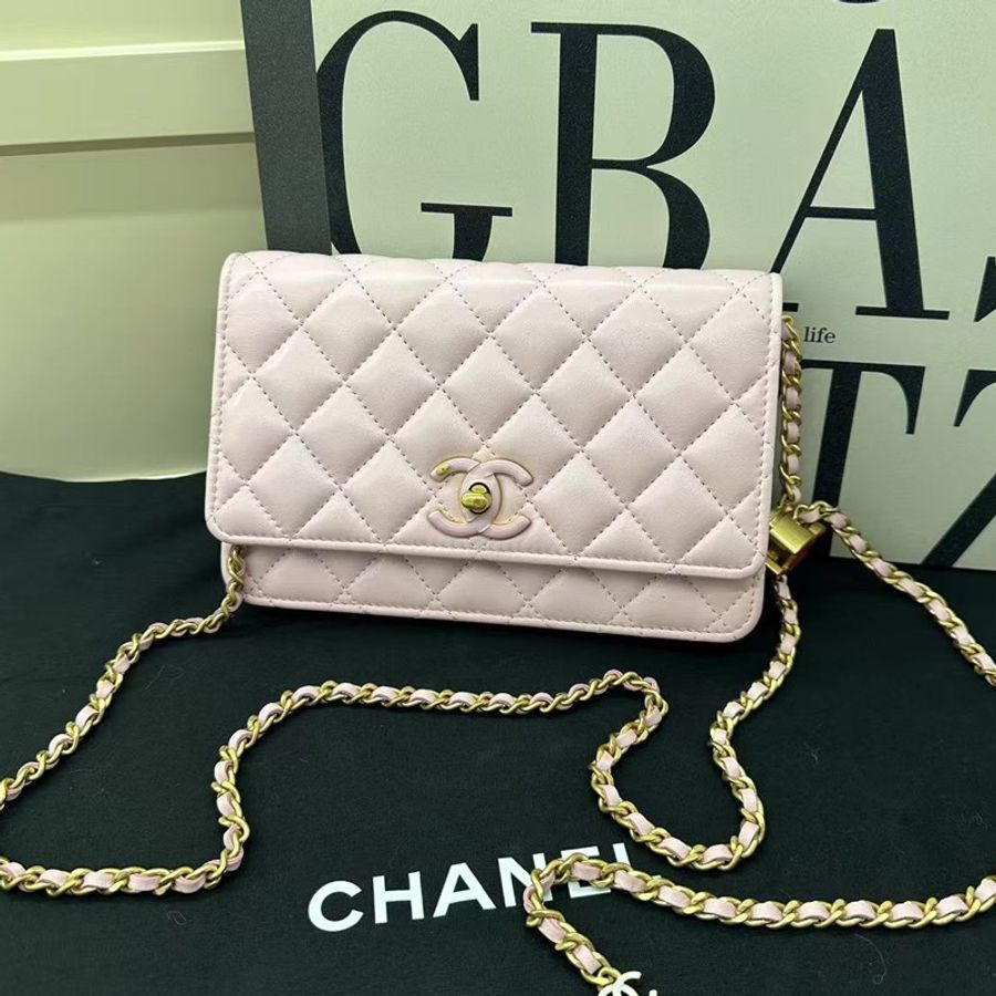 香奈兒Chanel 24a 發財woc雙c琺琅扣櫻花 芯片款-0