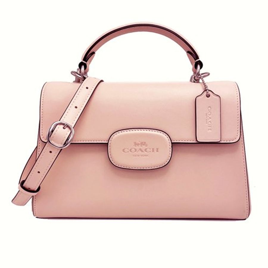 【全新】COACH ELIZA素面牛皮手提斜背兩用方包(裸光粉)-0