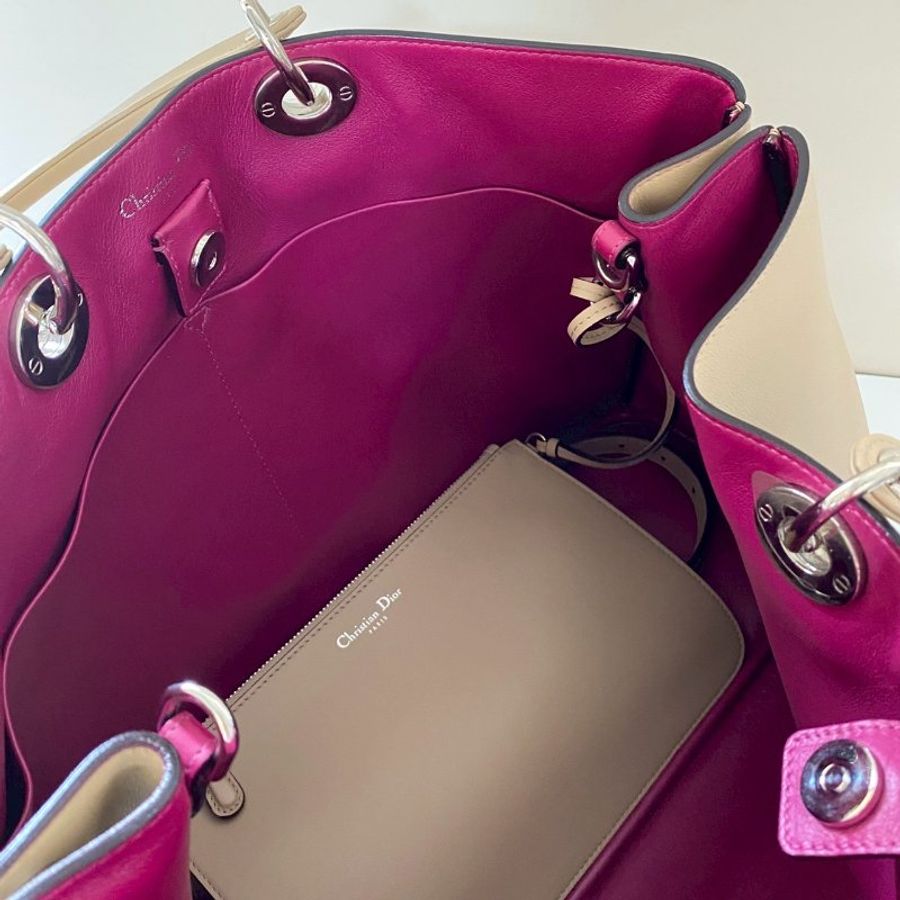 Dior Diorissimo 米白色 桃紅內裡 子母包 公事包 托特包 手拿包 M0900-6