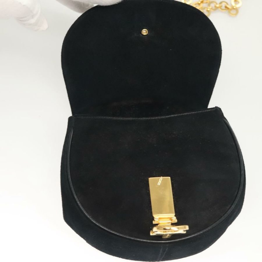 【日本直送】Salvatore Ferragamo Chain Gancini 單肩包,黑色麂皮,金色,正品,貨號 126274-8