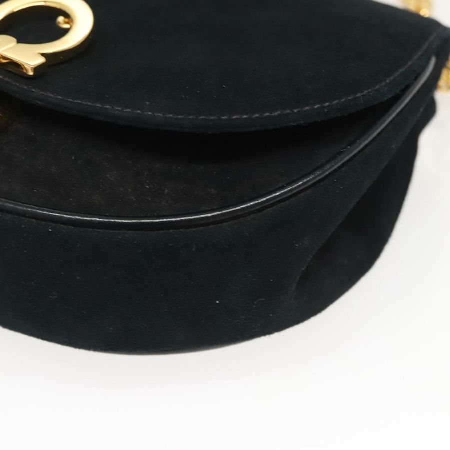 【日本直送】Salvatore Ferragamo Chain Gancini 單肩包,黑色麂皮,金色,正品,貨號 126274-14