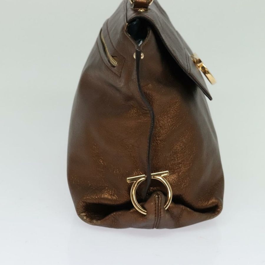 【日本直送】Salvatore Ferragamo Gancini Sofia 手提包 皮革 兩用 棕色 金色 正品 118607-2