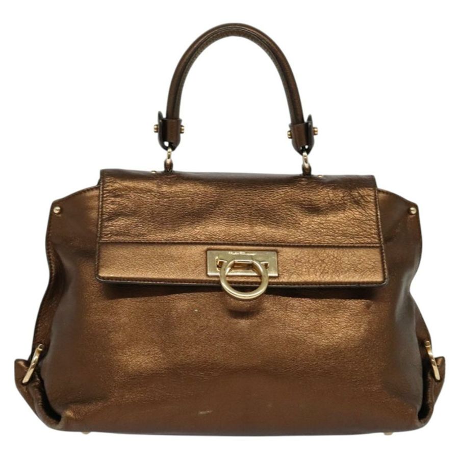 【日本直送】Salvatore Ferragamo Gancini Sofia 手提包 皮革 兩用 棕色 金色 正品 118607-12