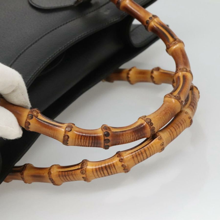 【日本直送】GUCCI 竹節手提包 皮革 黑色 金色 002 1095 0260 Auth mr1335-6