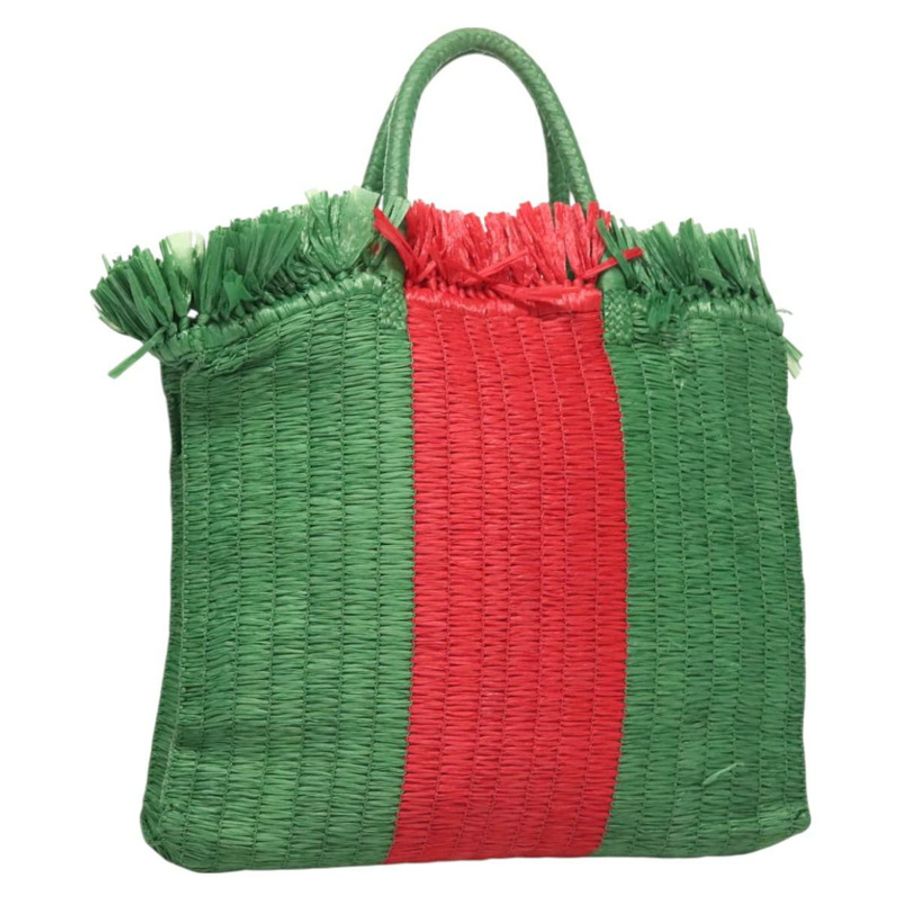 【日本直送】GUCCI 草編手提包 綠色 紅色 524810 Auth bs26626-0