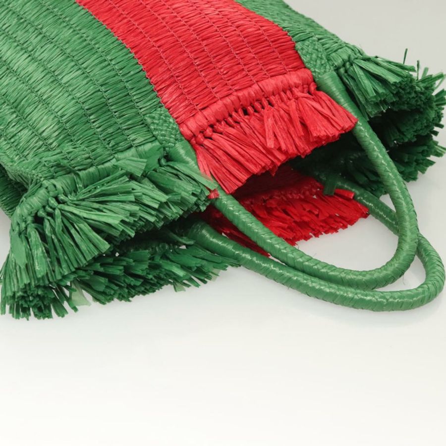 【日本直送】GUCCI 草編手提包 綠色 紅色 524810 Auth bs26626-5