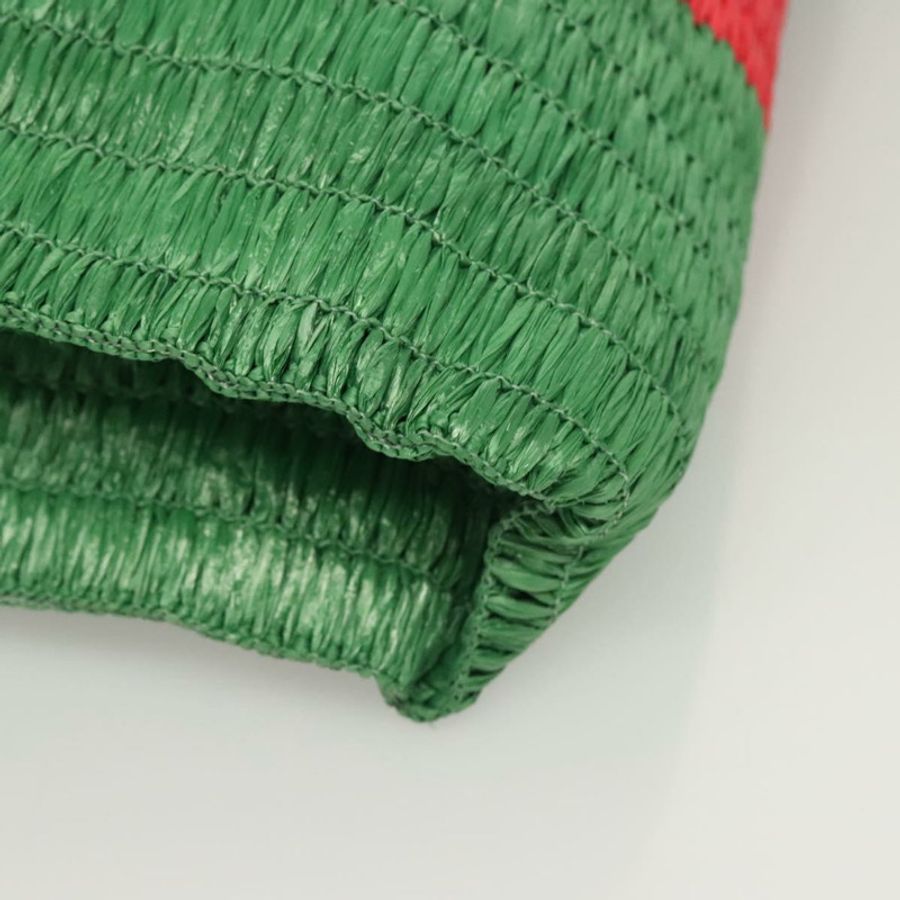 【日本直送】GUCCI 草編手提包 綠色 紅色 524810 Auth bs26626-8