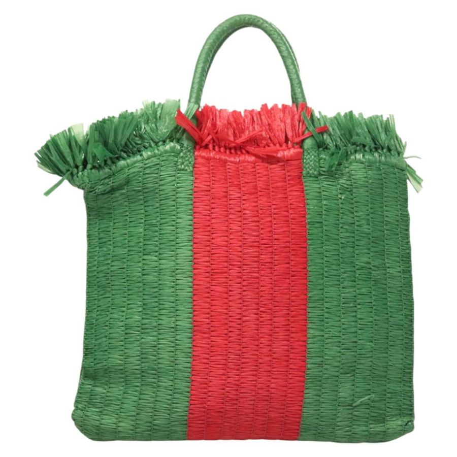 【日本直送】GUCCI 草編手提包 綠色 紅色 524810 Auth bs26626-12