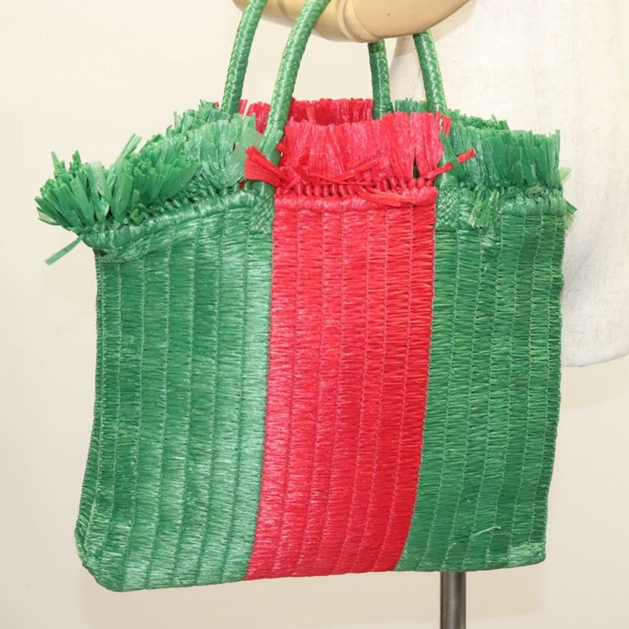 【日本直送】GUCCI 草編手提包 綠色 紅色 524810 Auth bs26626-23