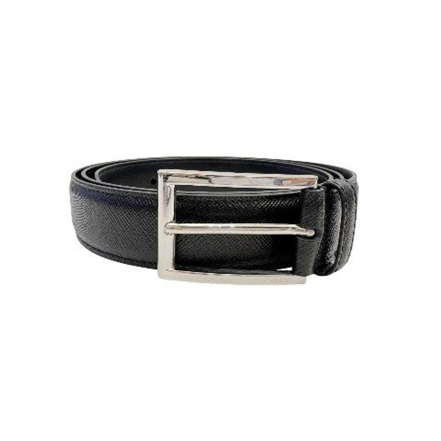 PRADA Saffiano黑牛皮銀扣皮帶-7