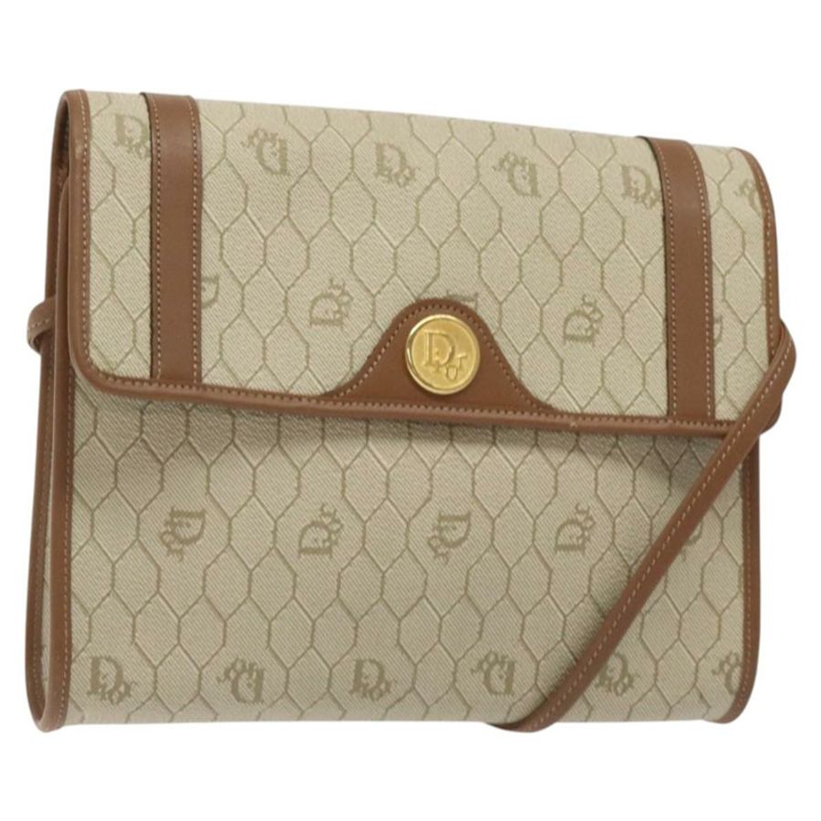 【日本直送】Christian Dior 蜂巢帆布肩背包 PVC 米色 金色 正品 125574-0