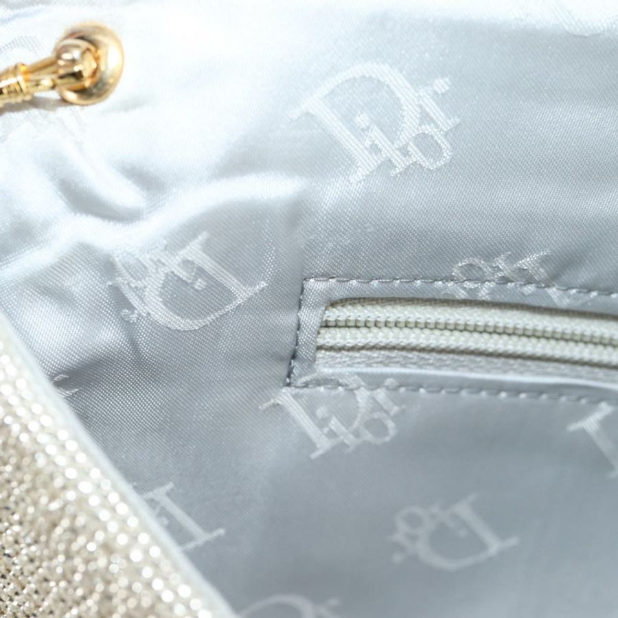 【日本直送】Christian Dior 銀色串珠單肩包 Auth 118639V-23