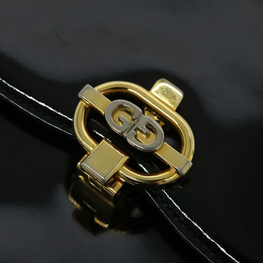 【日本直送】GUCCI 鏈條單肩包 漆皮 黑色 金色 正品 BA2705-8