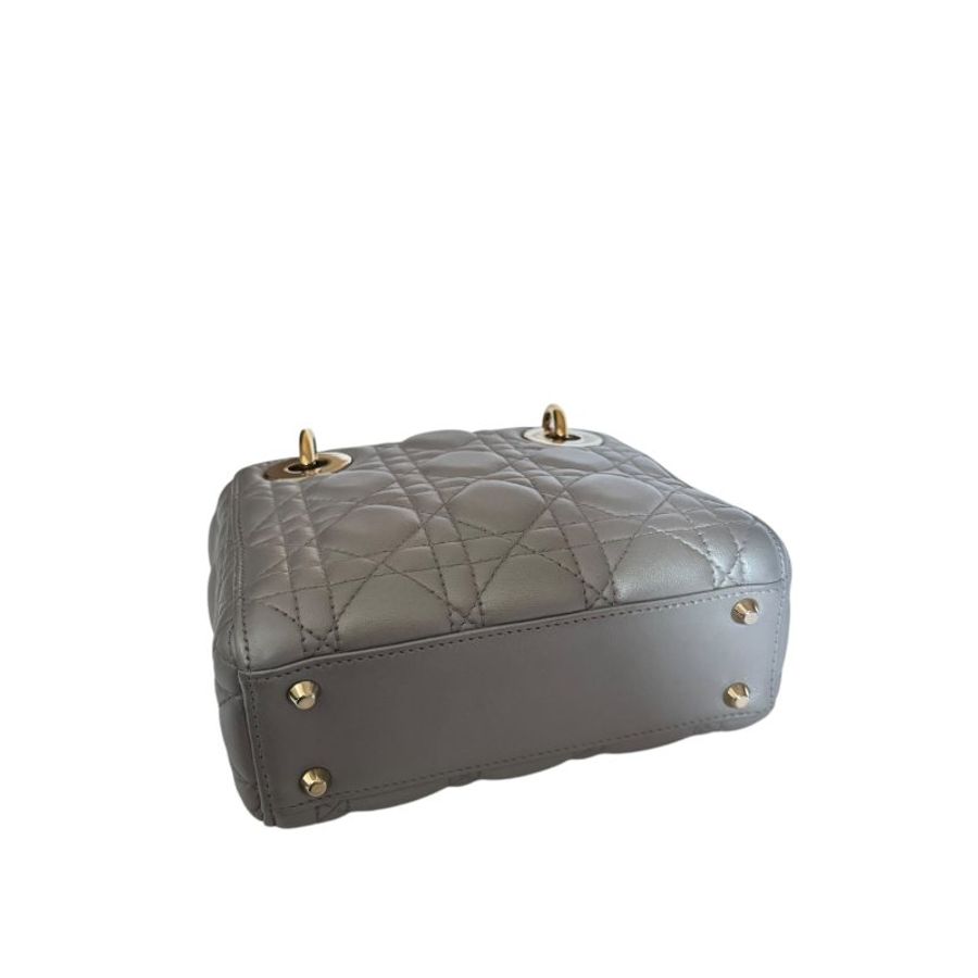 【DIOR】Lady Dior 灰色小牛皮 金扣 戴妃包（二手）K2911-12