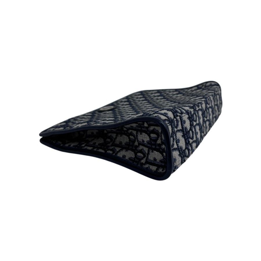 【DIOR】Oblique 藍色帆布 金扣 手拿包 Clutch(二手)M2993-4
