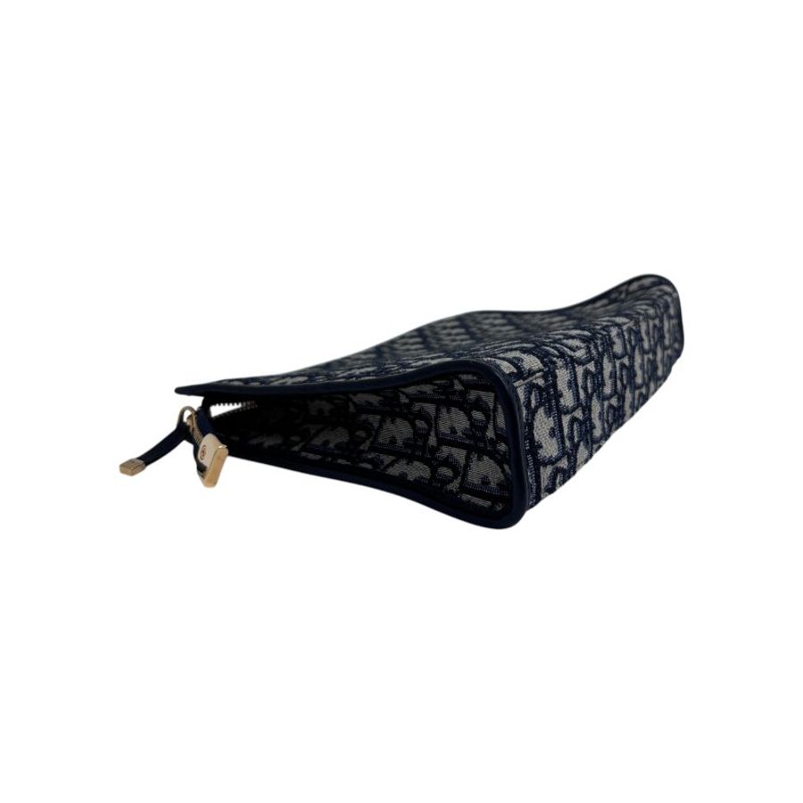 【DIOR】Oblique 藍色帆布 金扣 手拿包 Clutch(二手)M2993-9