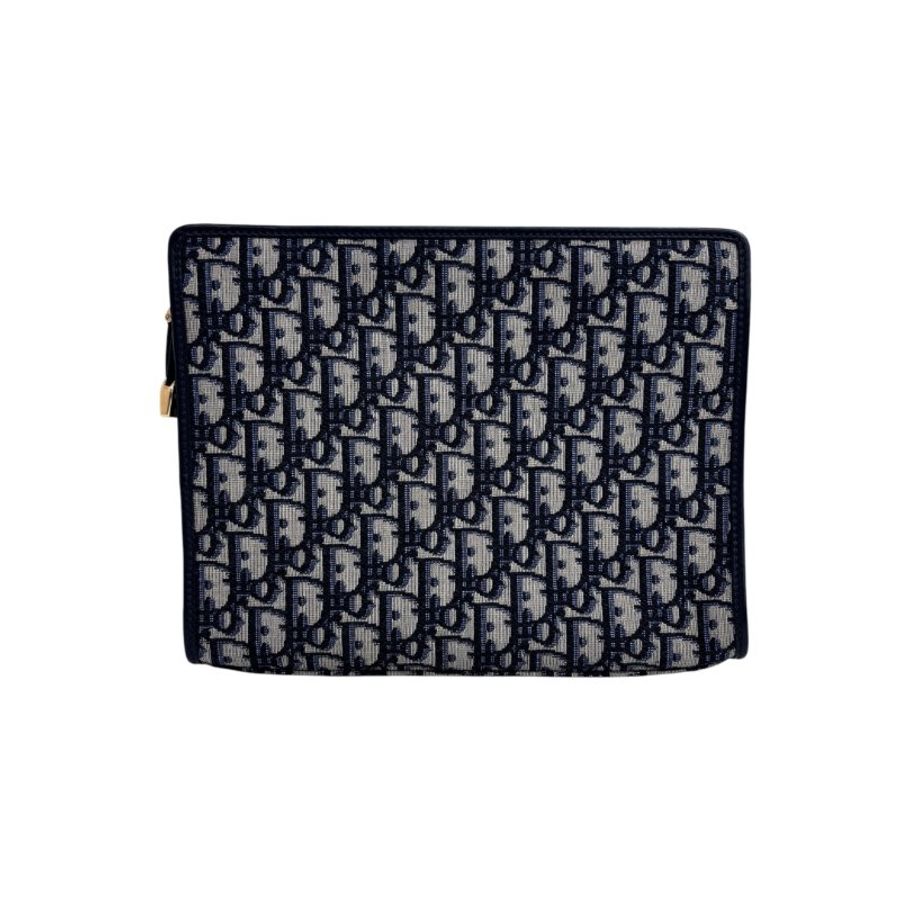 【DIOR】Oblique 藍色帆布 金扣 手拿包 Clutch(二手)M2993-11