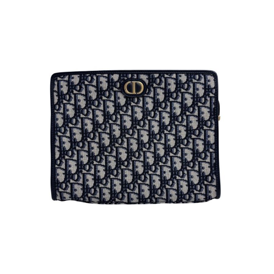 【DIOR】Oblique 藍色帆布 金扣 手拿包 Clutch(二手)M2993-13