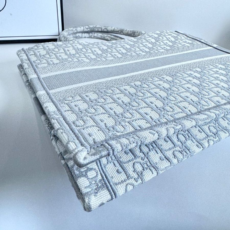 【DIOR】Oblique 灰色刺繡 Book Tote 托特包（二手）F2113-6