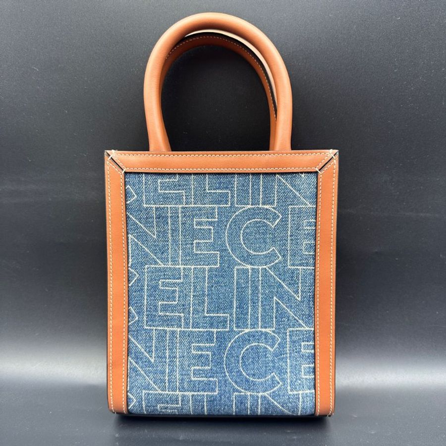 Celine Vertical Cabas Tote Printed Denim with Leather Mini 牛仔布printing 拼皮-0