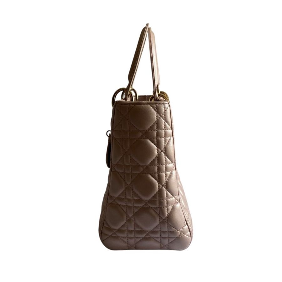 【DIOR】Lady Dior 珠光粉 小牛皮 金扣 戴妃包(二手)K3297-9