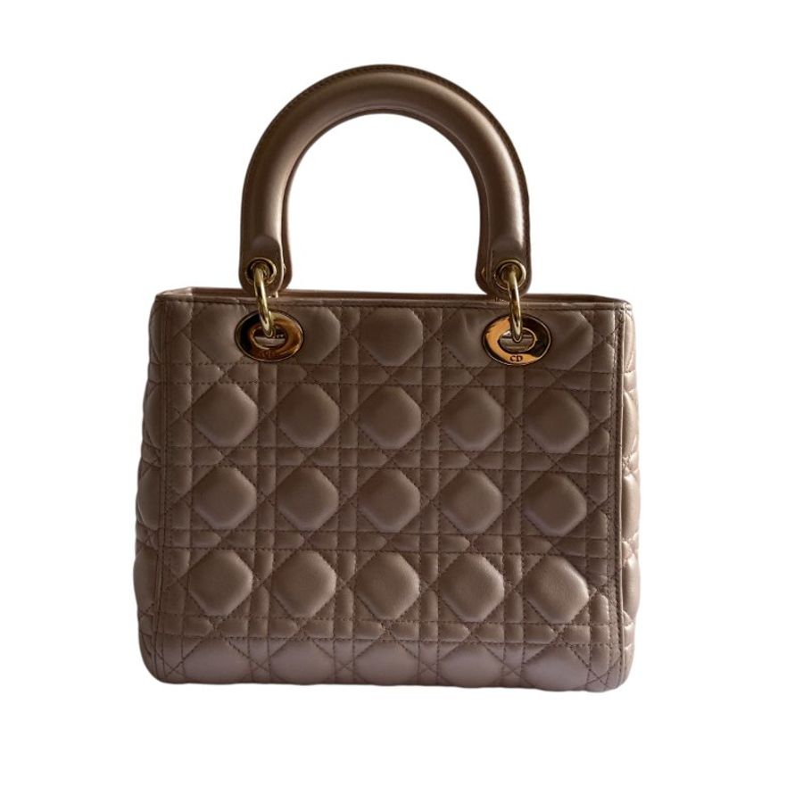 【DIOR】Lady Dior 珠光粉 小牛皮 金扣 戴妃包(二手)K3297-11