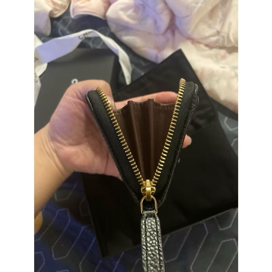 香奈兒chanel 黑色小皮件 金扣 荔枝皮 拉鍊 零錢 卡片 名片包-10