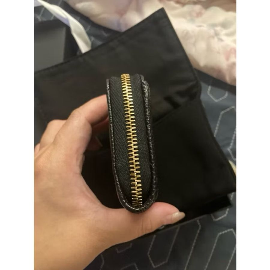 香奈兒chanel 黑色小皮件 金扣 荔枝皮 拉鍊 零錢 卡片 名片包-12